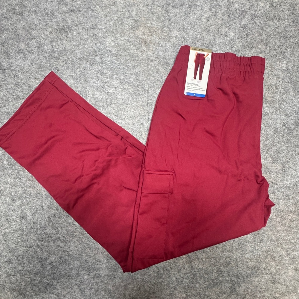 Mondetta Womens Burgundy Cargo Pocket Straight Leg Pants Red Large NWT